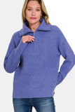 Zenana Half Zip Long Sleeve Sweater - Trendsi