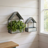 Set of Two Gray Galvanized Metal Novelty House Shaped Hanging Planters - Homeroots - Flyclothing LLC
