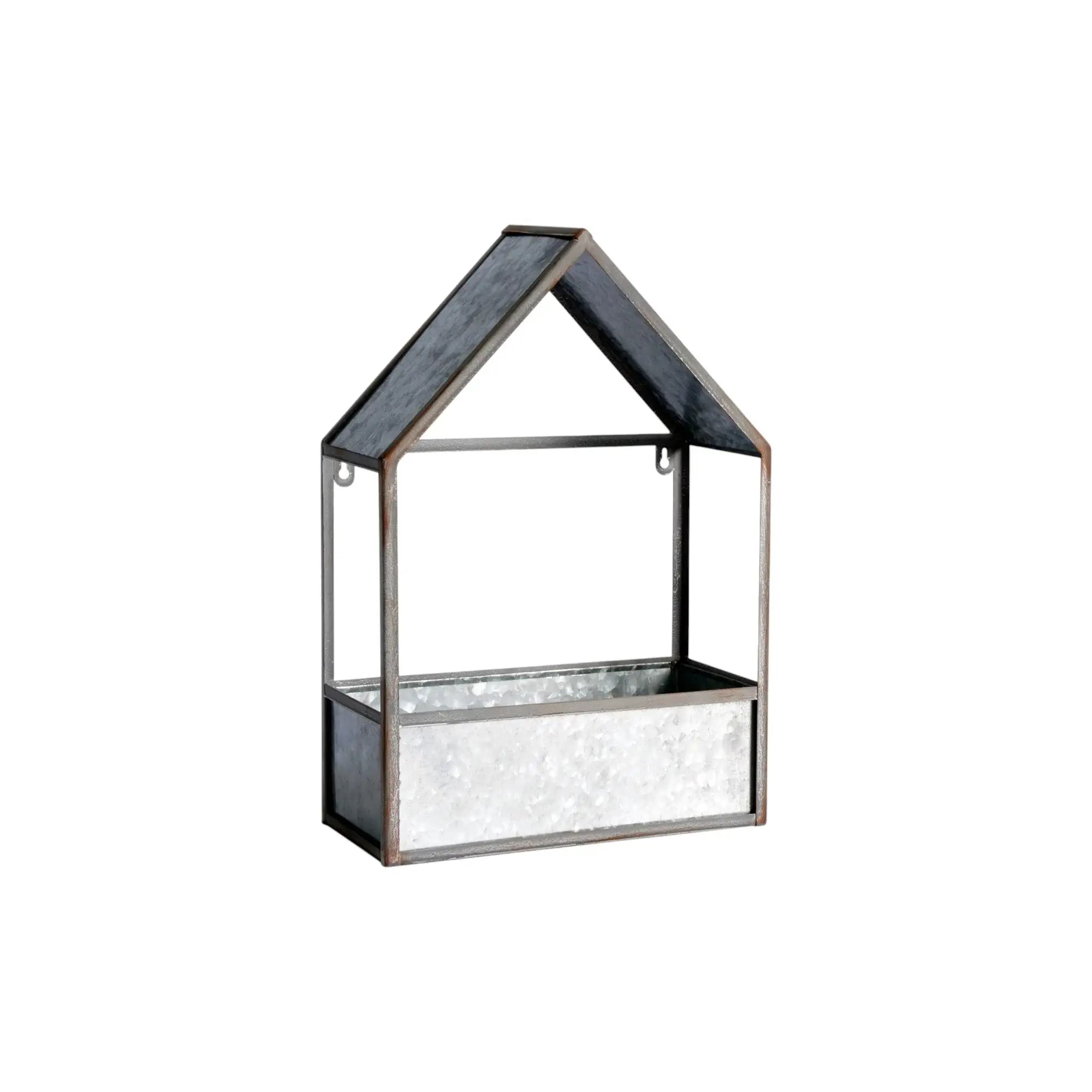 Set of Two Gray Galvanized Metal Novelty House Shaped Hanging Planters - Homeroots - Flyclothing LLC
