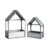 Set of Two Gray Galvanized Metal Novelty House Shaped Hanging Planters - Homeroots - Flyclothing LLC