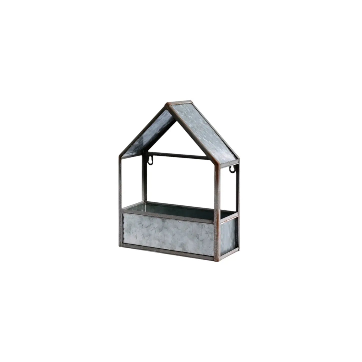 Set of Two Gray Galvanized Metal Novelty House Shaped Hanging Planters - Homeroots - Flyclothing LLC