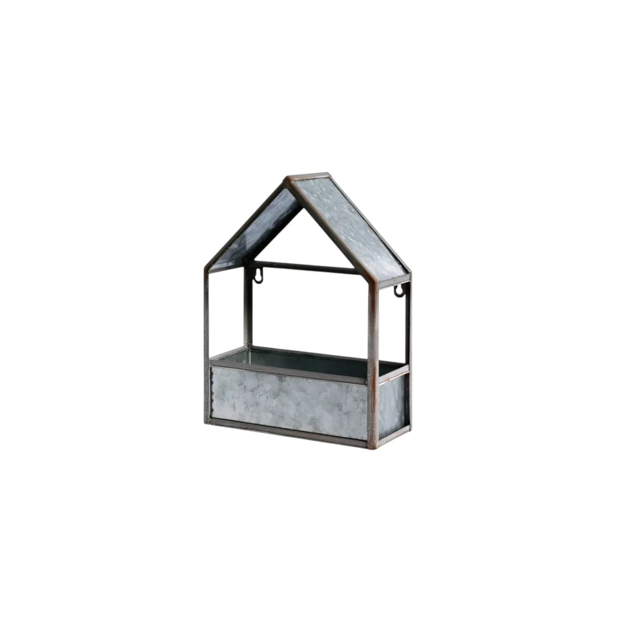 Set of Two Gray Galvanized Metal Novelty House Shaped Hanging Planters - Homeroots - Flyclothing LLC