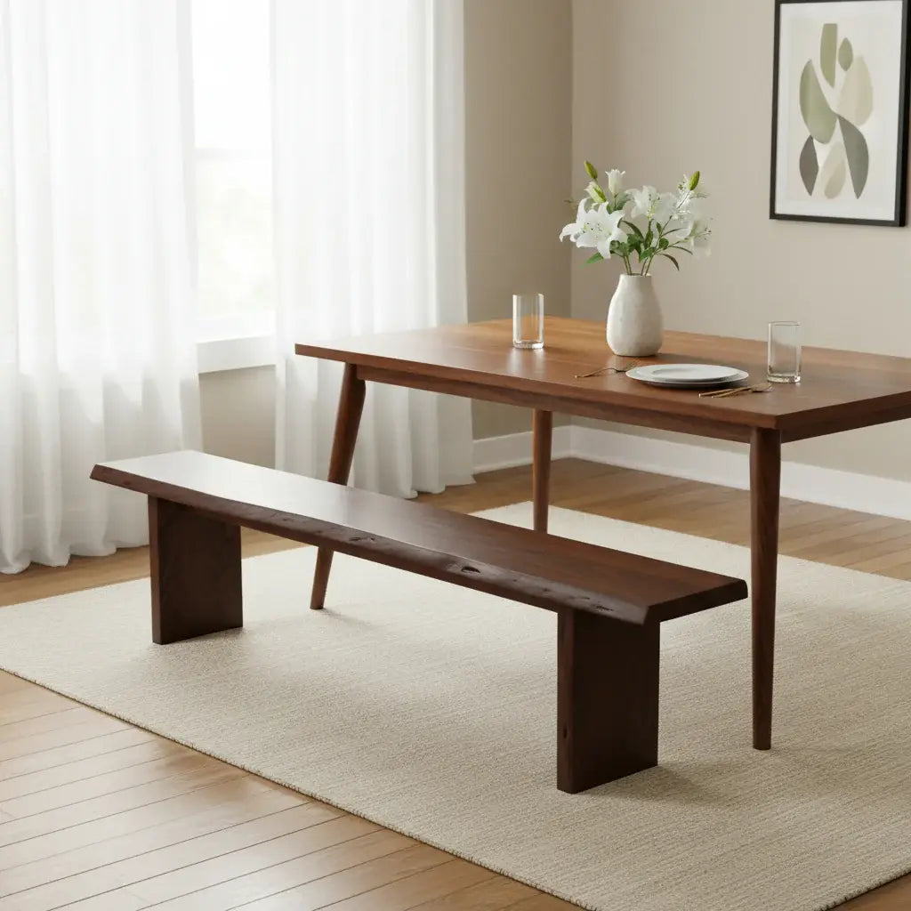 60" Brown Solid Wood Solid Wood Live Edge Dining Bench - Homeroots - Flyclothing LLC