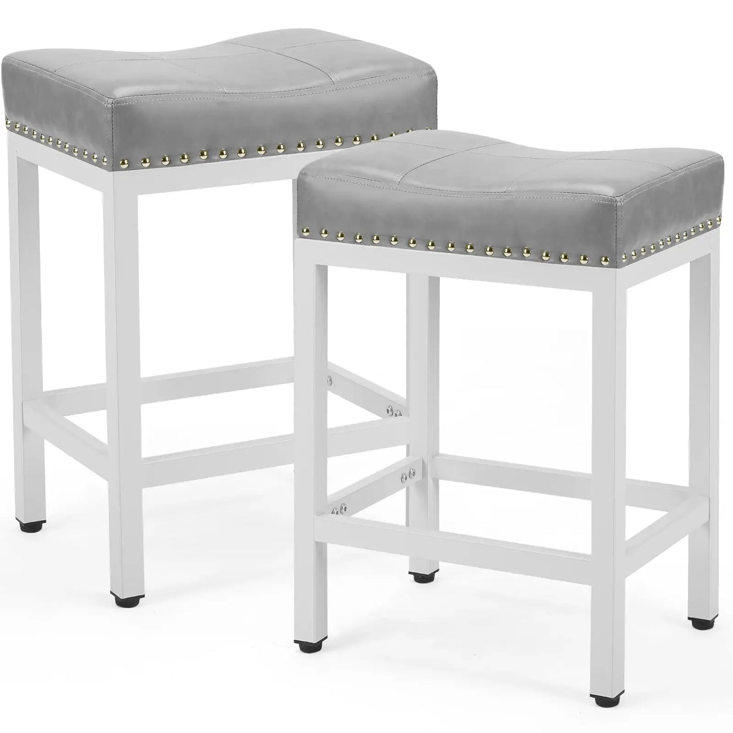 Set of Two 22" Gray and White Faux Leather and Steel Backless Bar Chairs - Homeroots - Flyclothing LLC