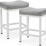Set of Two 22" Gray and White Faux Leather and Steel Backless Bar Chairs - Homeroots - Flyclothing LLC
