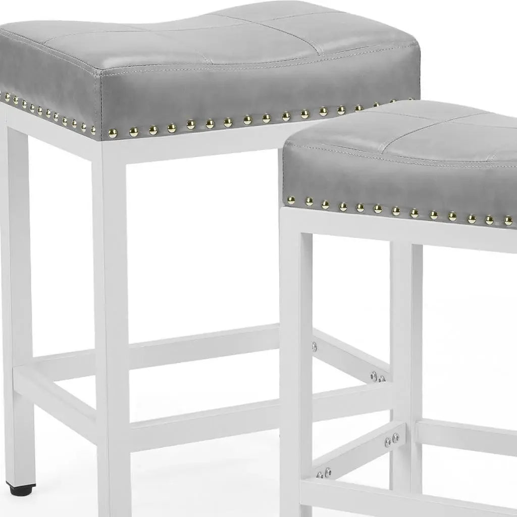 Set of Two 22" Gray and White Faux Leather and Steel Backless Bar Chairs - Homeroots - Flyclothing LLC