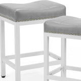 Set of Two 22" Gray and White Faux Leather and Steel Backless Bar Chairs - Homeroots - Flyclothing LLC