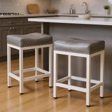 Set of Two 22" Gray and White Faux Leather and Steel Backless Bar Chairs - Homeroots - Flyclothing LLC