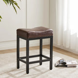 Set of Two 22" Brown and Black Faux Leather and Steel Backless Bar Chairs - Homeroots - Flyclothing LLC
