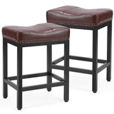 Set of Two 22" Brown and Black Faux Leather and Steel Backless Bar Chairs - Homeroots - Flyclothing LLC