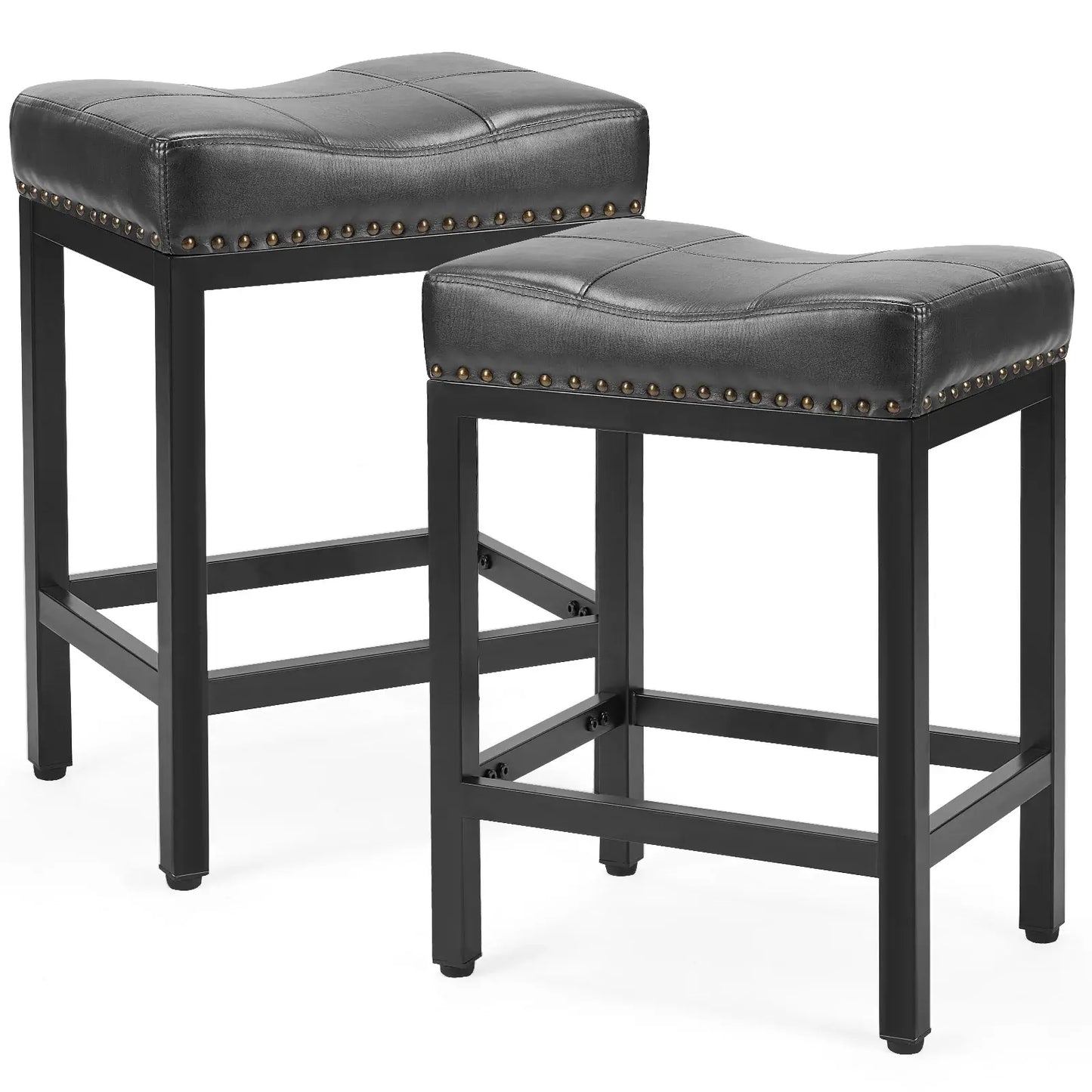Set of Two 22" Black Faux Leather and Steel Backless Bar Chairs - Homeroots - Flyclothing LLC