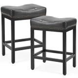 Set of Two 22" Black Faux Leather and Steel Backless Bar Chairs - Homeroots - Flyclothing LLC