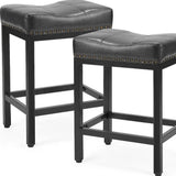 Set of Two 22" Black Faux Leather and Steel Backless Bar Chairs - Homeroots - Flyclothing LLC