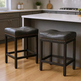 Set of Two 22" Black Faux Leather and Steel Backless Bar Chairs - Homeroots - Flyclothing LLC