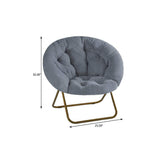 26" Gray and Bronze Tufted Faux Fur and Metal Folding Lounge Chair - HomeRoots - Flyclothing LLC