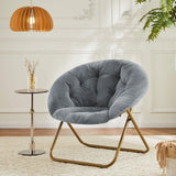 26" Gray and Bronze Tufted Faux Fur and Metal Folding Lounge Chair - HomeRoots - Flyclothing LLC