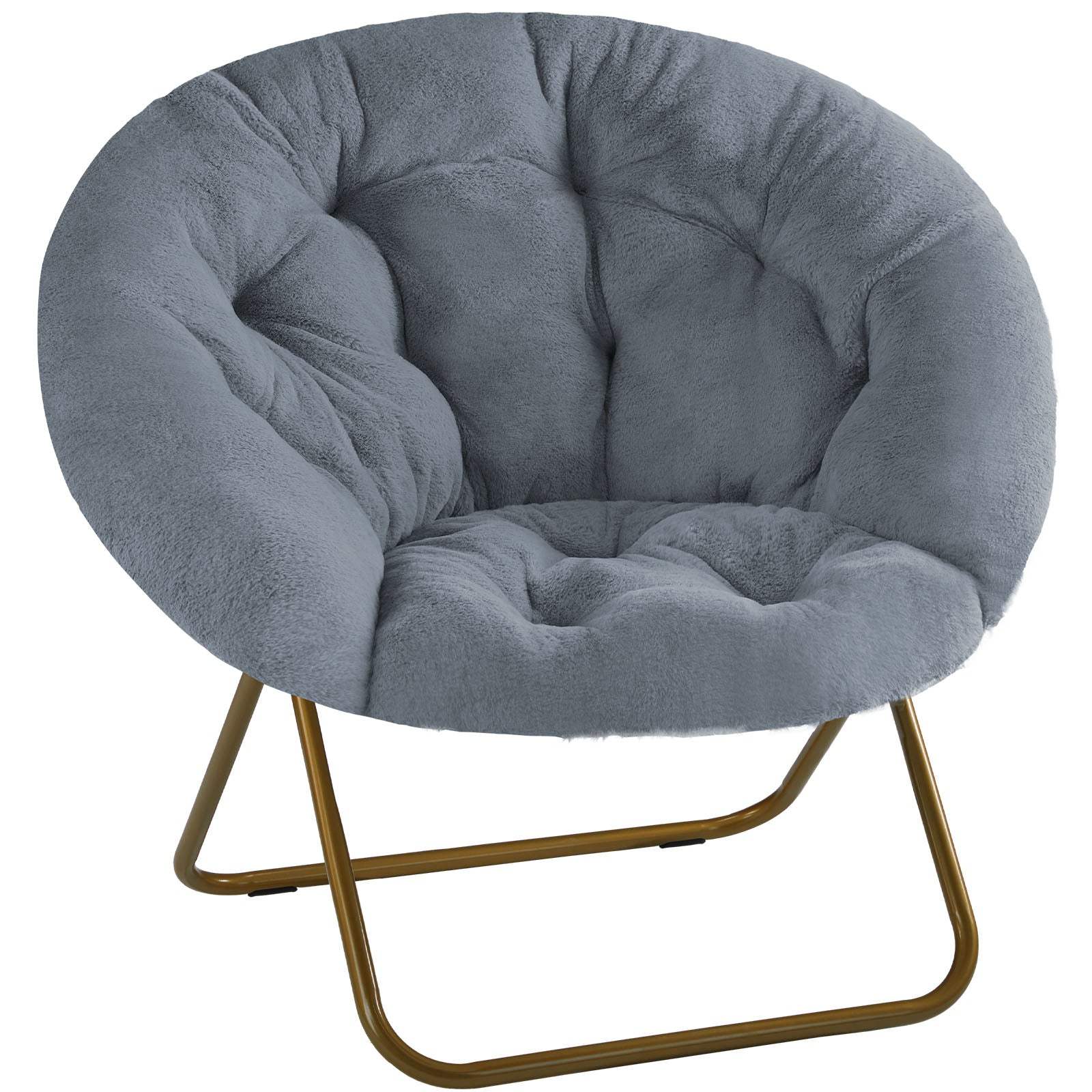 26" Gray and Bronze Tufted Faux Fur and Metal Folding Lounge Chair - HomeRoots - Flyclothing LLC