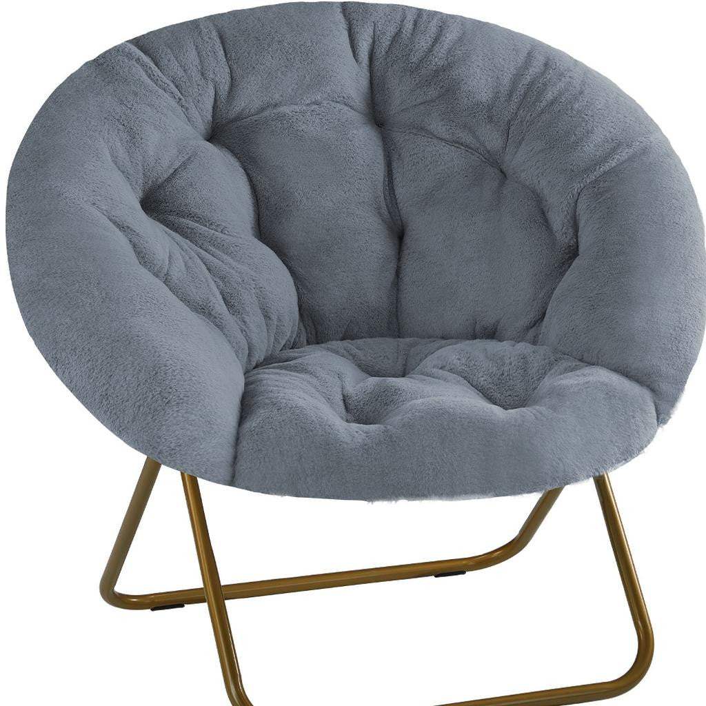 26" Gray and Bronze Tufted Faux Fur and Metal Folding Lounge Chair - HomeRoots - Flyclothing LLC