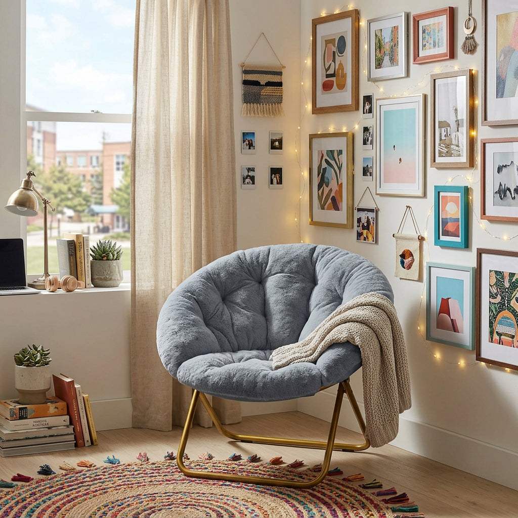 26" Gray and Bronze Tufted Faux Fur and Metal Folding Lounge Chair - HomeRoots - Flyclothing LLC
