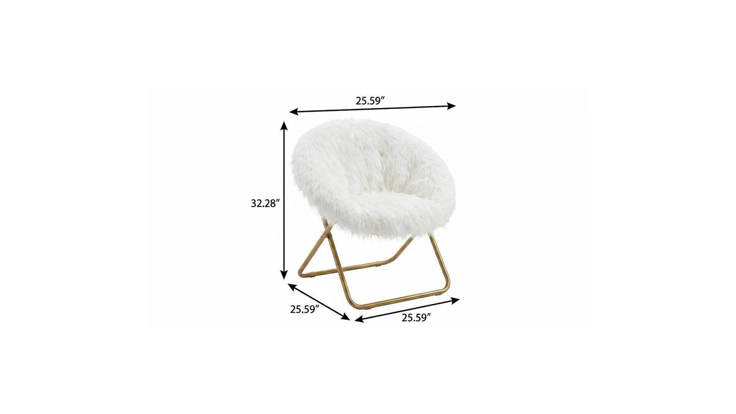 26" White and Bronze Tufted Faux Fur and Metal Lounge Chair - HomeRoots - Flyclothing LLC