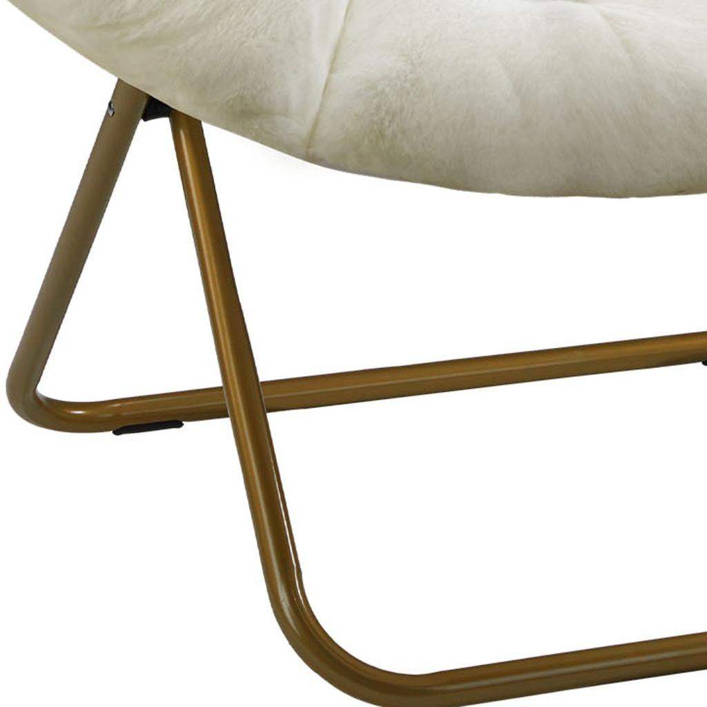 26" White and Bronze Tufted Faux Fur and Metal Lounge Chair - HomeRoots - Flyclothing LLC