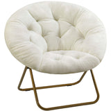 26" White and Bronze Tufted Faux Fur and Metal Lounge Chair - HomeRoots - Flyclothing LLC