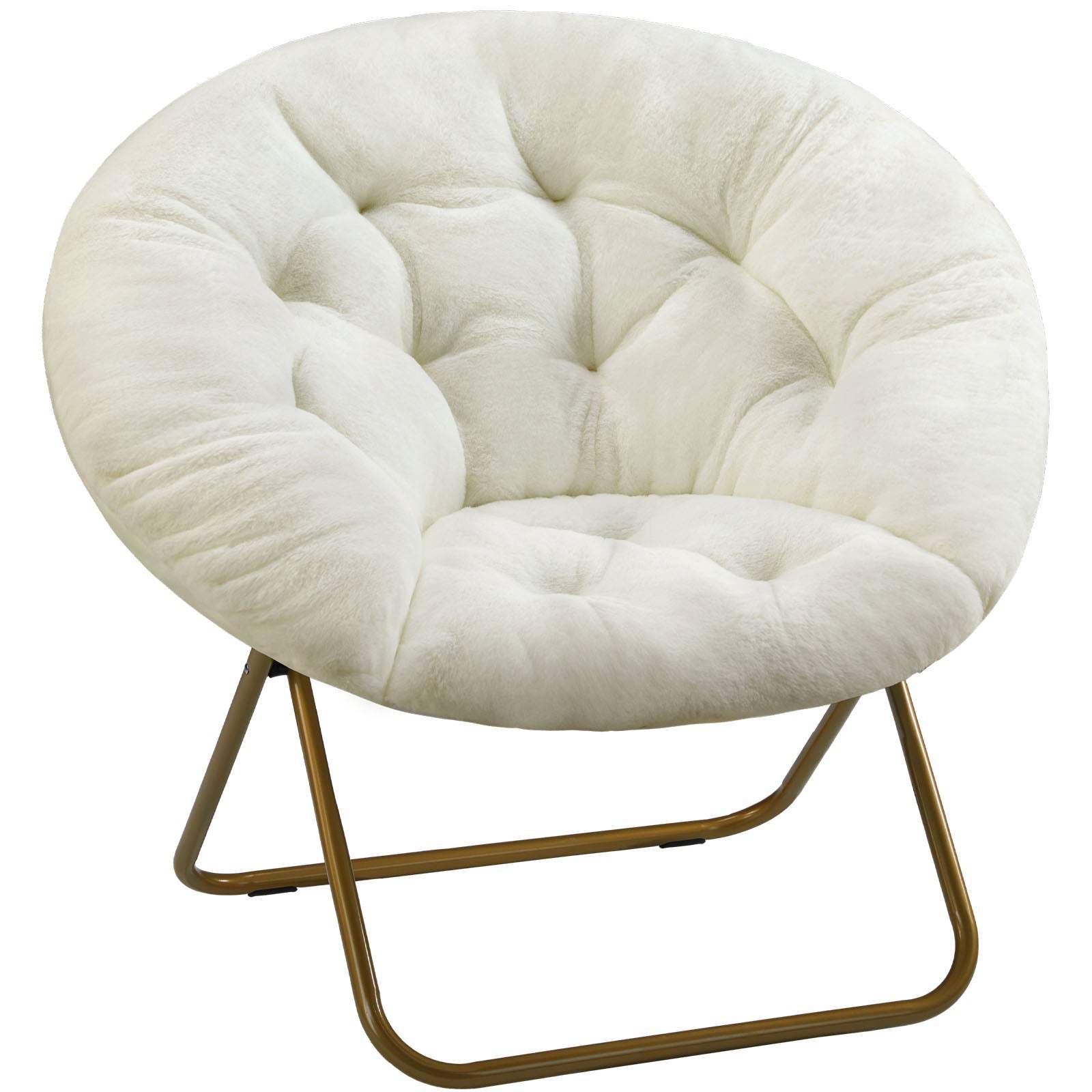26" White and Bronze Tufted Faux Fur and Metal Lounge Chair - HomeRoots - Flyclothing LLC