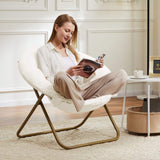 26" White and Bronze Tufted Faux Fur and Metal Lounge Chair - HomeRoots - Flyclothing LLC