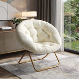 26" White and Bronze Tufted Faux Fur and Metal Lounge Chair - HomeRoots - Flyclothing LLC