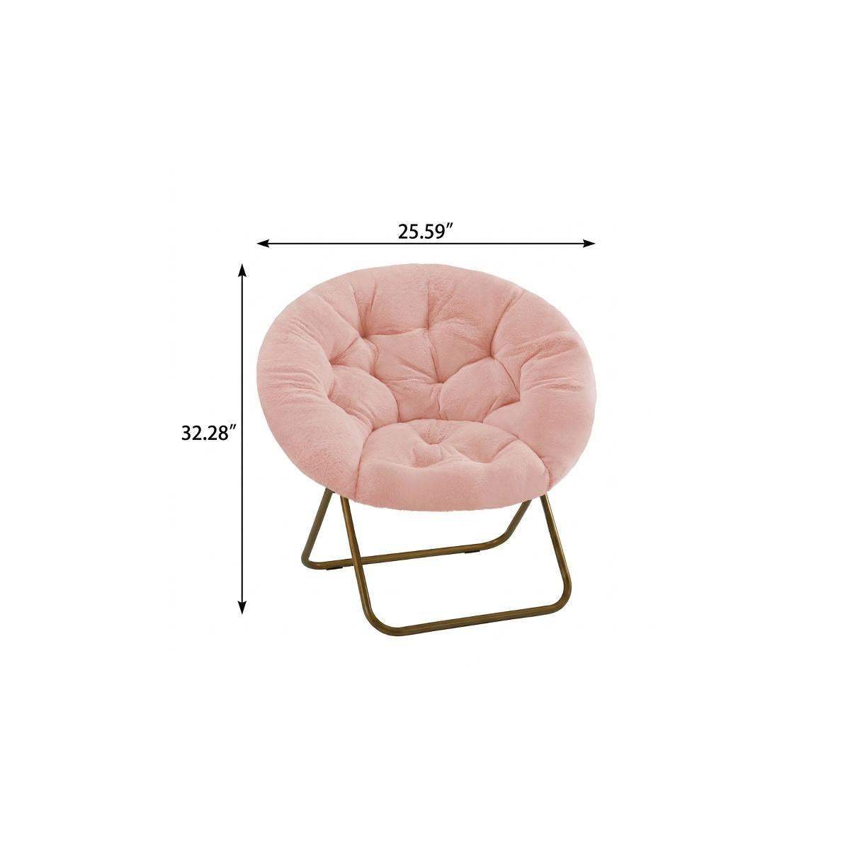 26" Pink and Bronze Tufted Faux Fur and Metal Folding Lounge Chair - HomeRoots - Flyclothing LLC
