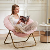 26" Pink and Bronze Tufted Faux Fur and Metal Folding Lounge Chair - HomeRoots - Flyclothing LLC