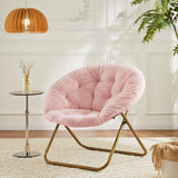 26" Pink and Bronze Tufted Faux Fur and Metal Folding Lounge Chair - HomeRoots - Flyclothing LLC