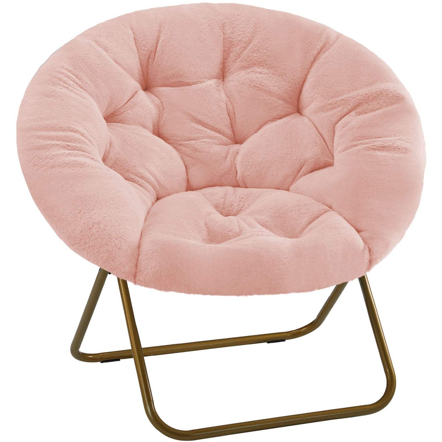 26" Pink and Bronze Tufted Faux Fur and Metal Folding Lounge Chair - HomeRoots - Flyclothing LLC