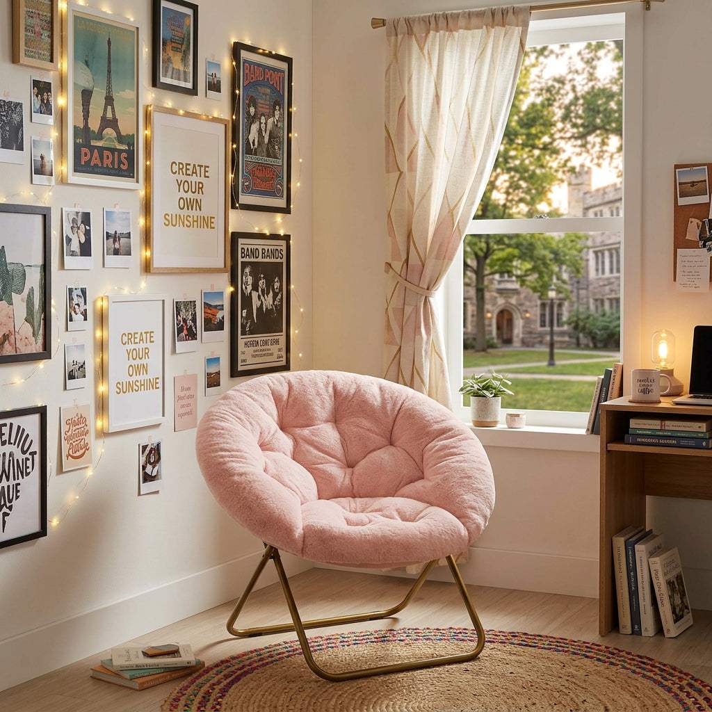 26" Pink and Bronze Tufted Faux Fur and Metal Folding Lounge Chair - HomeRoots - Flyclothing LLC