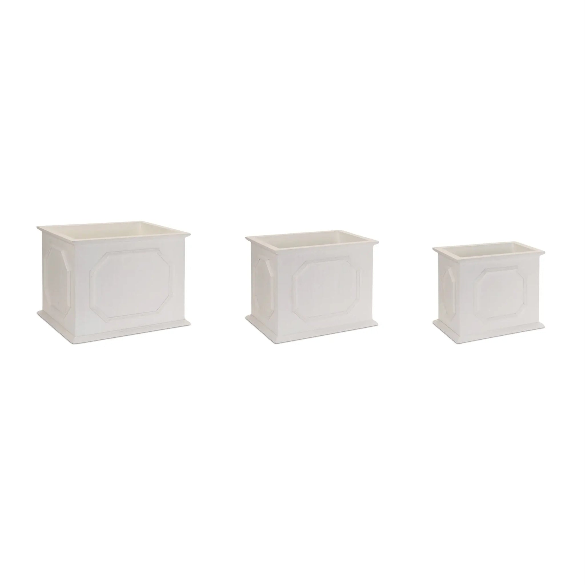 Set of Three White Wood Geometric Rectangular Planter Boxes - Homeroots - Flyclothing LLC