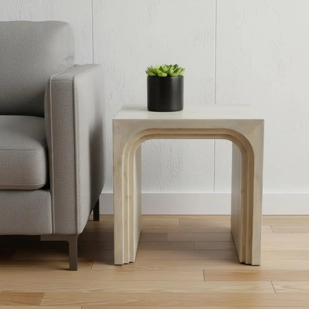 24" White Solid Wood Square Sled End Table - Homeroots - Flyclothing LLC
