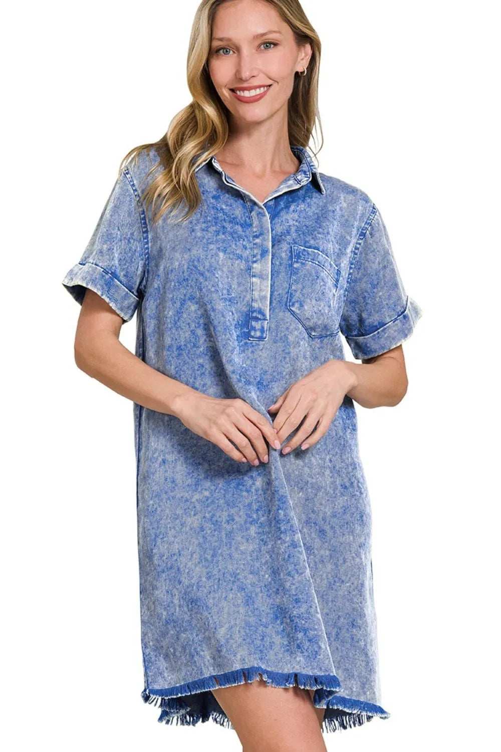 Zenana Tencel Mineral Washed Collared Shirts Dress - Trendsi - Flyclothing LLC