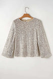 Cutout Sequin Round Neck Long Sleeve Blouse - Trendsi - Flyclothing LLC