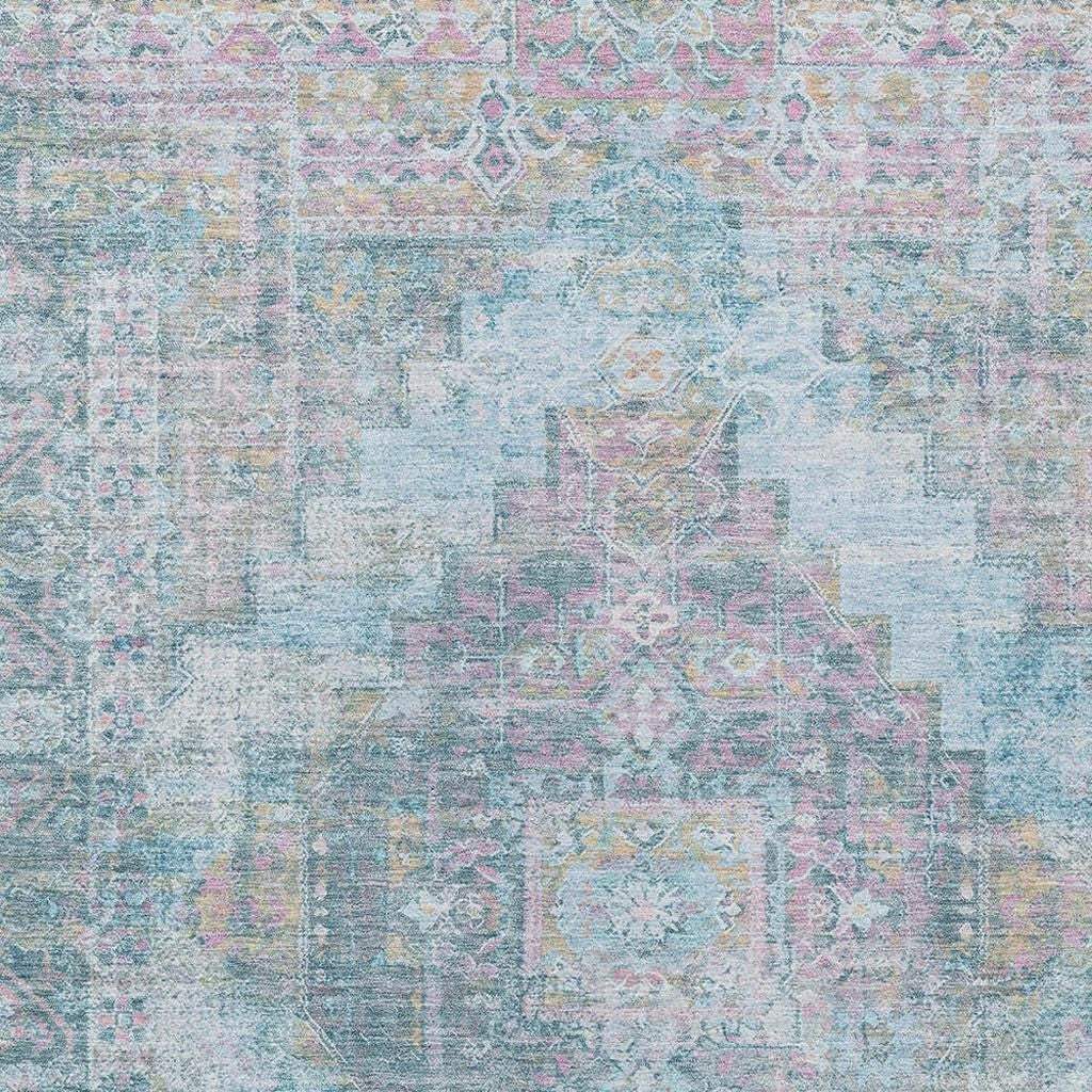 3' X 5' Blue And Pink Medallion Washable Indoor Outdoor Area Rug - Homeroots - Flyclothing LLC