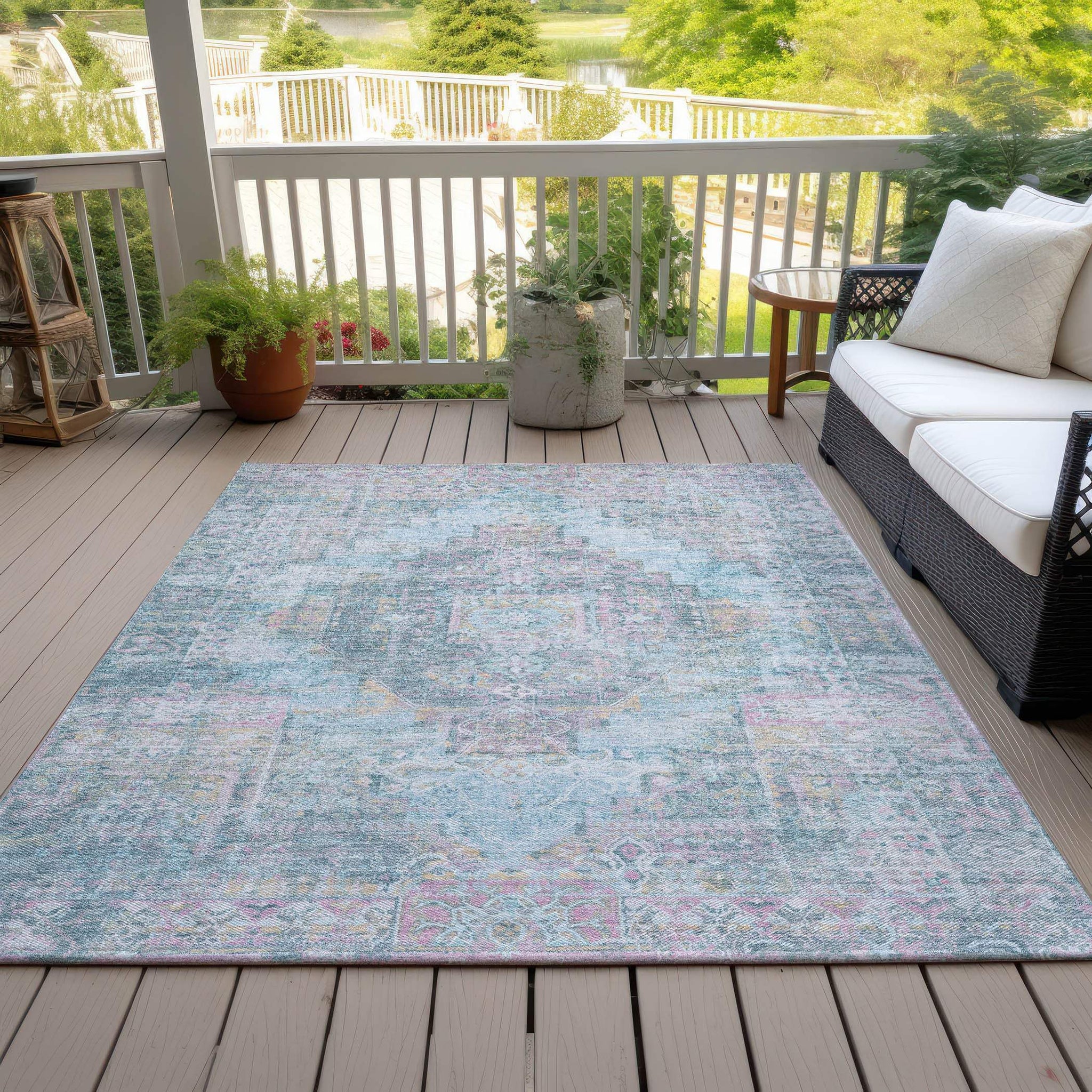 3' X 5' Blue And Pink Medallion Washable Indoor Outdoor Area Rug - Homeroots - Flyclothing LLC