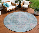 8' Blue And Pink Round Medallion Washable Indoor Outdoor Area Rug - Homeroots - Flyclothing LLC