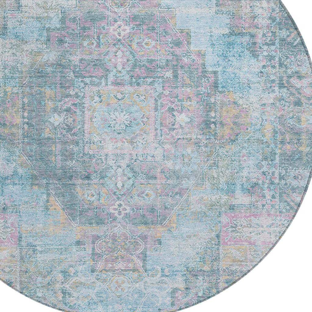 8' Blue And Pink Round Medallion Washable Indoor Outdoor Area Rug - Homeroots - Flyclothing LLC