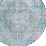 8' Blue And Pink Round Medallion Washable Indoor Outdoor Area Rug - Homeroots - Flyclothing LLC