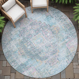 8' Blue And Pink Round Medallion Washable Indoor Outdoor Area Rug - Homeroots - Flyclothing LLC