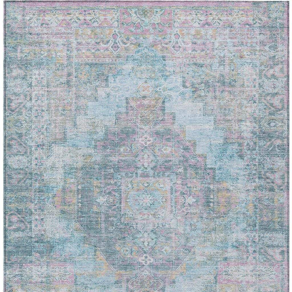 8' X 10' Blue And Pink Medallion Washable Indoor Outdoor Area Rug - Homeroots - Flyclothing LLC
