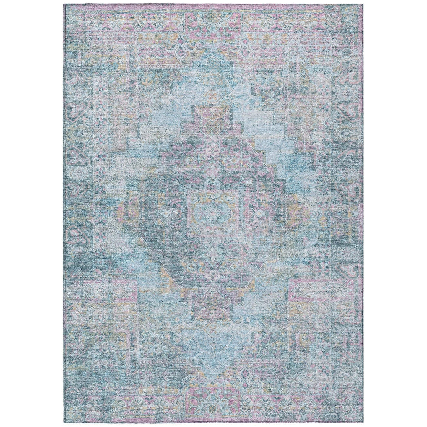 8' X 10' Blue And Pink Medallion Washable Indoor Outdoor Area Rug - Homeroots - Flyclothing LLC
