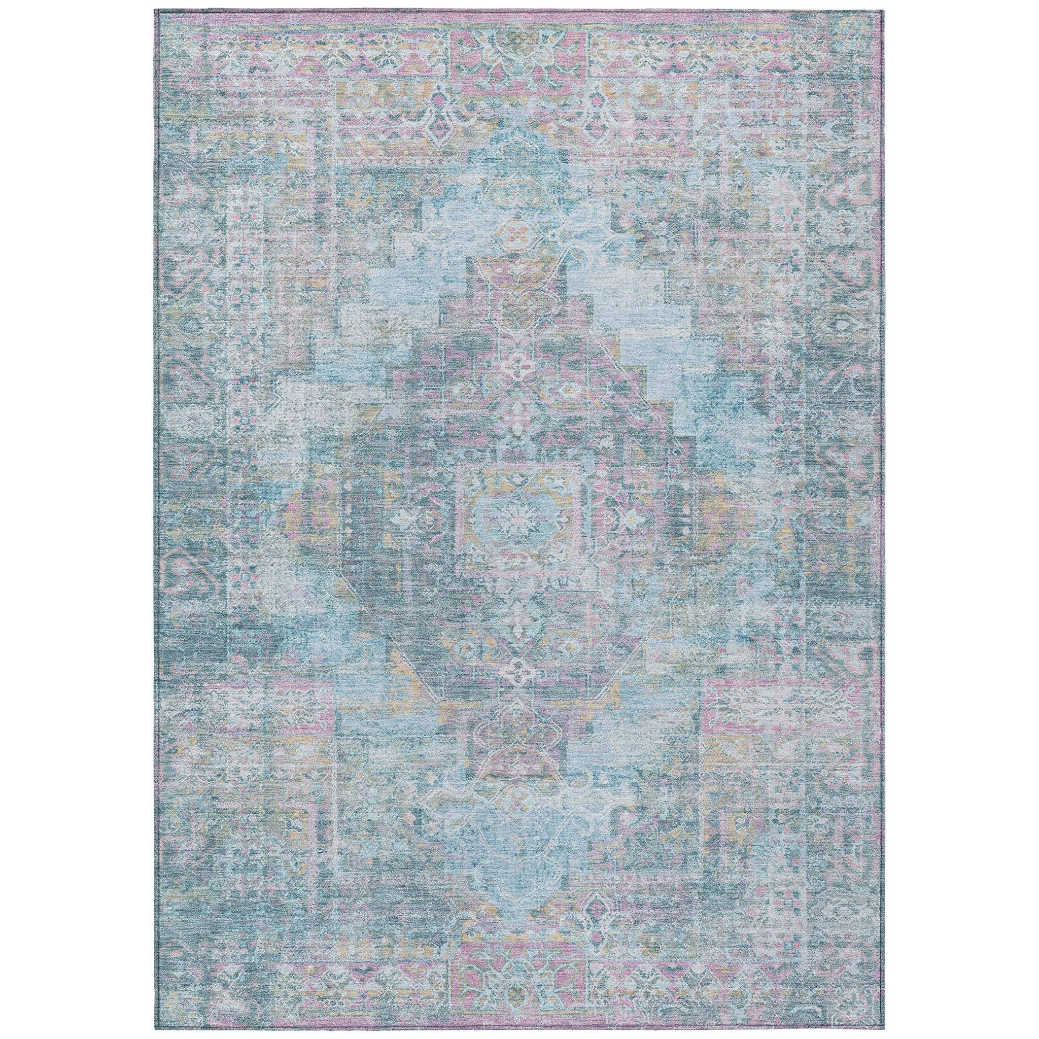 8' X 10' Blue And Pink Medallion Washable Indoor Outdoor Area Rug - Homeroots - Flyclothing LLC