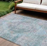 9' X 12' Blue And Pink Medallion Washable Indoor Outdoor Area Rug - Homeroots - Flyclothing LLC