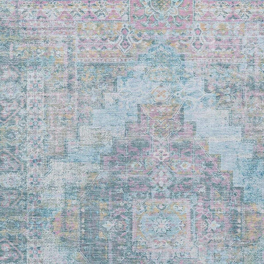 9' X 12' Blue And Pink Medallion Washable Indoor Outdoor Area Rug - Homeroots - Flyclothing LLC