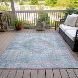 9' X 12' Blue And Pink Medallion Washable Indoor Outdoor Area Rug - Homeroots - Flyclothing LLC